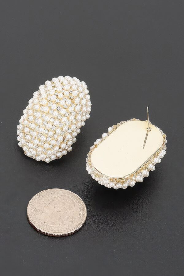 Oval Pearl Cluster Rhinestone Stud Earrings