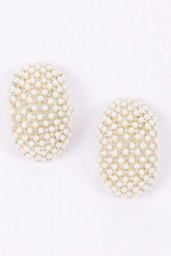 Oval Pearl Cluster Rhinestone Stud Earrings