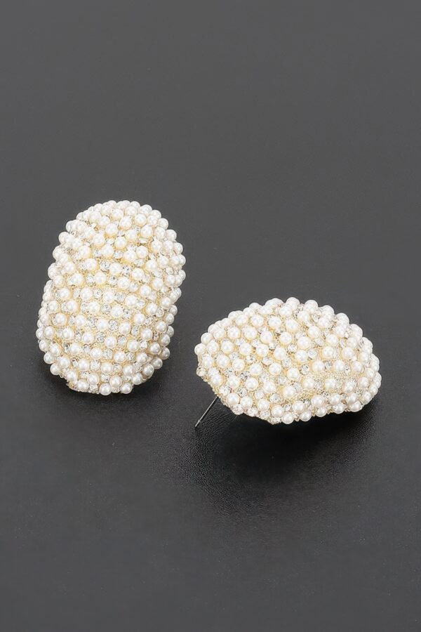 Oval Pearl Cluster Rhinestone Stud Earrings