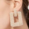 Beaded Square Frame Drop Earrings - Open-Center Design