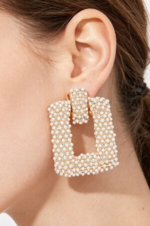 Beaded Square Frame Drop Earrings - Open-Center Design