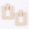 Beaded Square Frame Drop Earrings - Open-Center Design