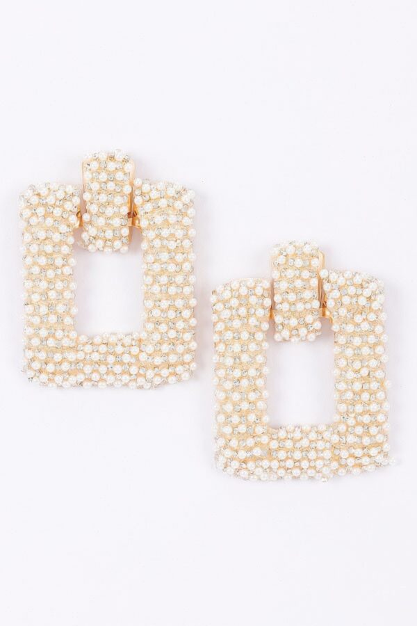 Beaded Square Frame Drop Earrings - Open-Center Design