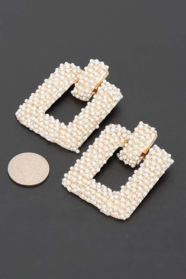 Beaded Square Frame Drop Earrings - Open-Center Design