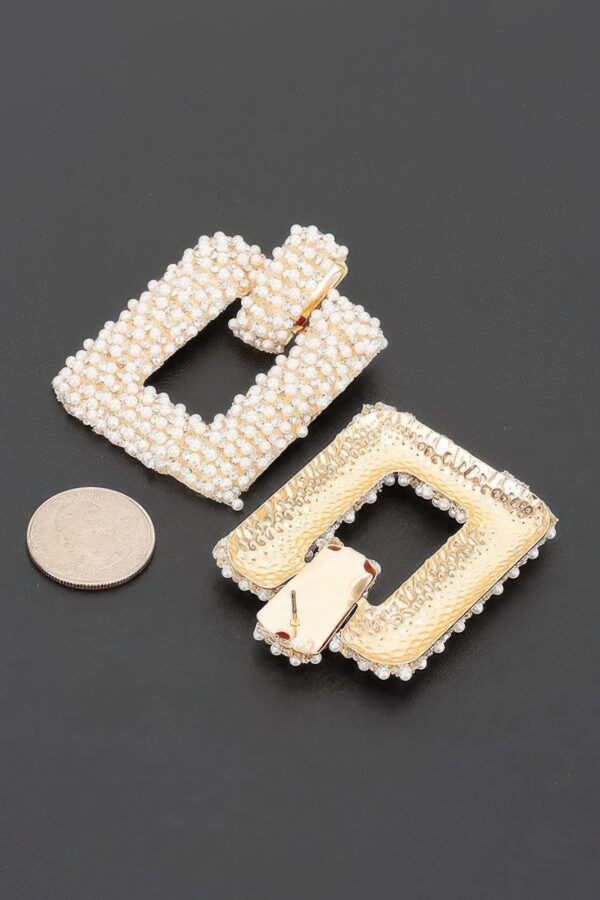 Beaded Square Frame Drop Earrings - Open-Center Design