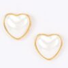 Heart-Shaped Pearl Stud Earrings with Polished Metal Frame