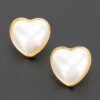 Heart-Shaped Pearl Stud Earrings with Polished Metal Frame