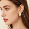 Teardrop Pearl Stud Earrings - Layered Oval Frame