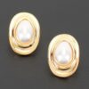 Teardrop Pearl Stud Earrings - Layered Oval Frame