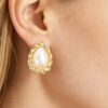 Teardrop Pearl Stud Earrings with Twisted Rope Frame
