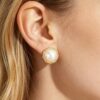 Round Pearl Stud Earrings with Braided Metal Frame