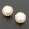 Round Pearl Stud Earrings with Braided Metal Frame