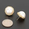 Round Pearl Stud Earrings with Braided Metal Frame