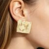 Trapezoid Metal Earrings with Woven Texture