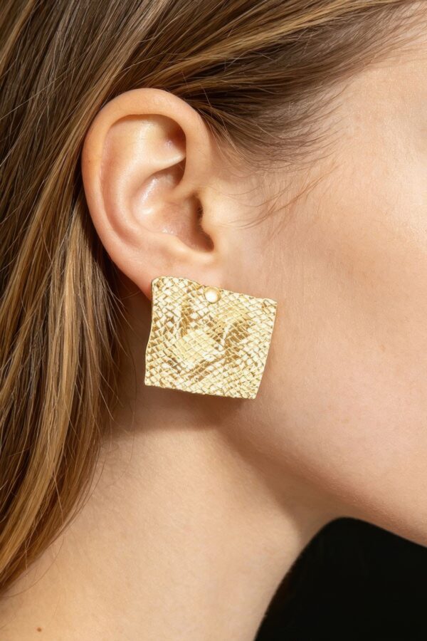 Trapezoid Metal Earrings with Woven Texture