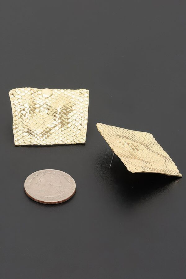 Trapezoid Metal Earrings with Woven Texture