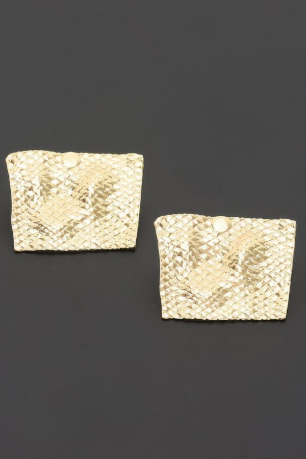 Trapezoid Metal Earrings with Woven Texture