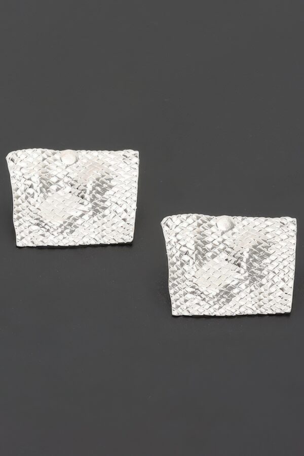Trapezoid Metal Earrings with Woven Texture