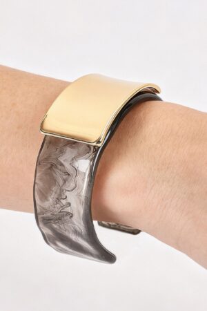 Mixed-Material Open Cuff Bracelet - Marbled Resin