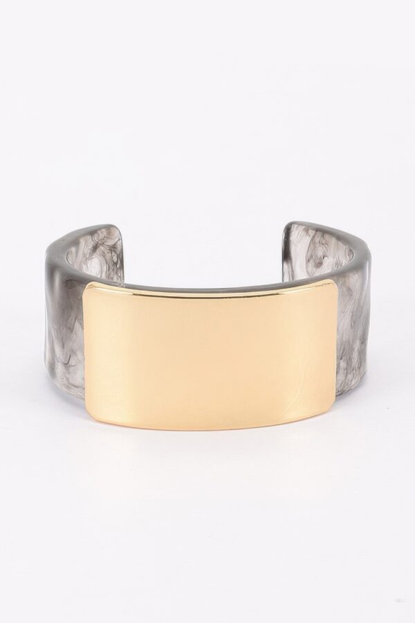 Mixed-Material Open Cuff Bracelet - Marbled Resin