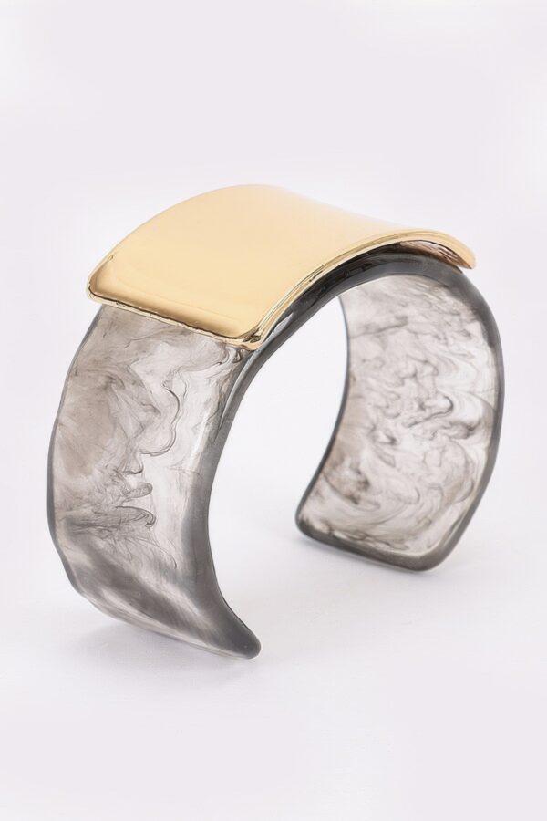 Mixed-Material Open Cuff Bracelet - Marbled Resin
