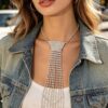 Bejeweled Tie Drop Necklace - Mixed Crystal Pendant