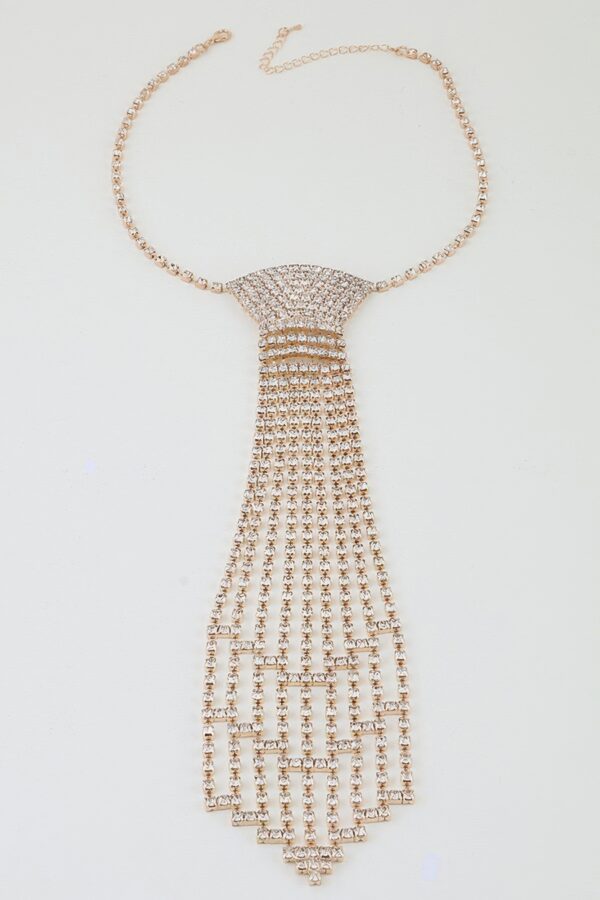 Bejeweled Tie Drop Necklace - Mixed Crystal Pendant