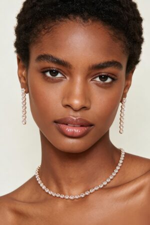 Square-Cut Cubic Zirconia Choker Necklace Set - Rose Gold