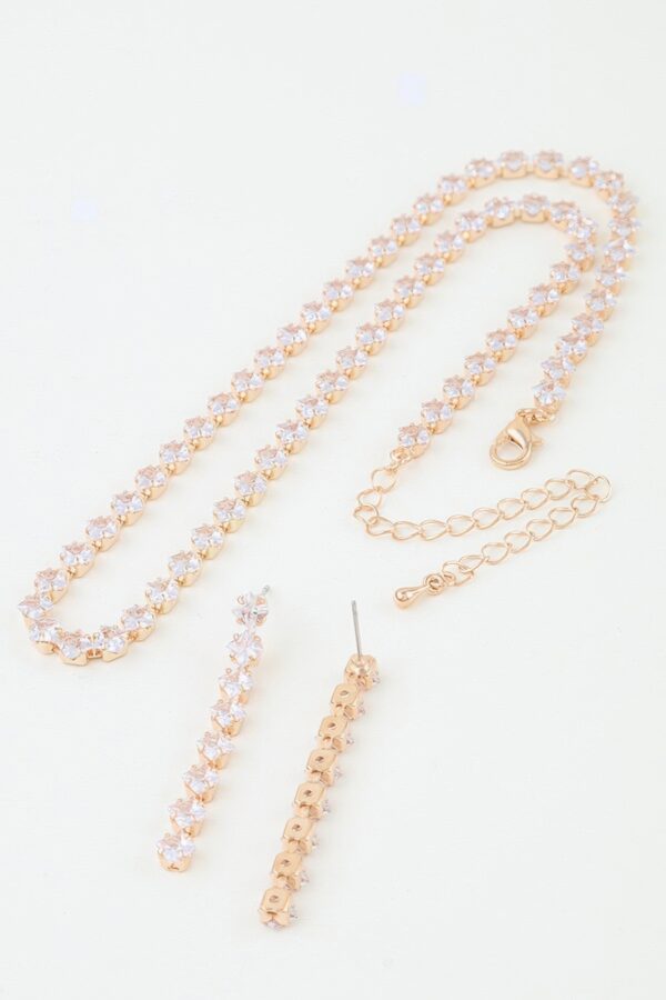 Square-Cut Cubic Zirconia Choker Necklace Set - Rose Gold