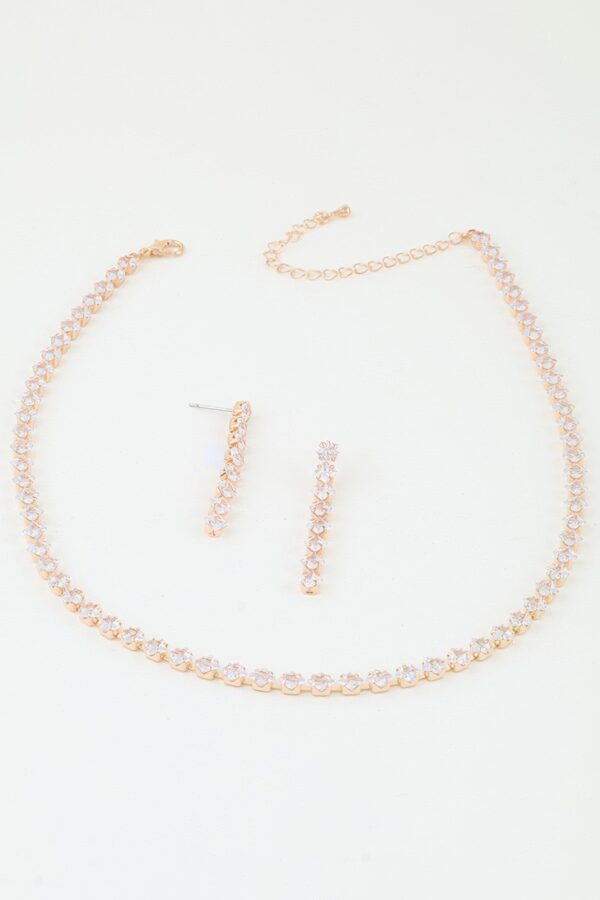 Square-Cut Cubic Zirconia Choker Necklace Set - Rose Gold