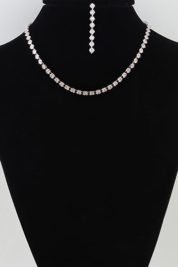 Square-Cut Cubic Zirconia Choker Necklace Set - Rose Gold