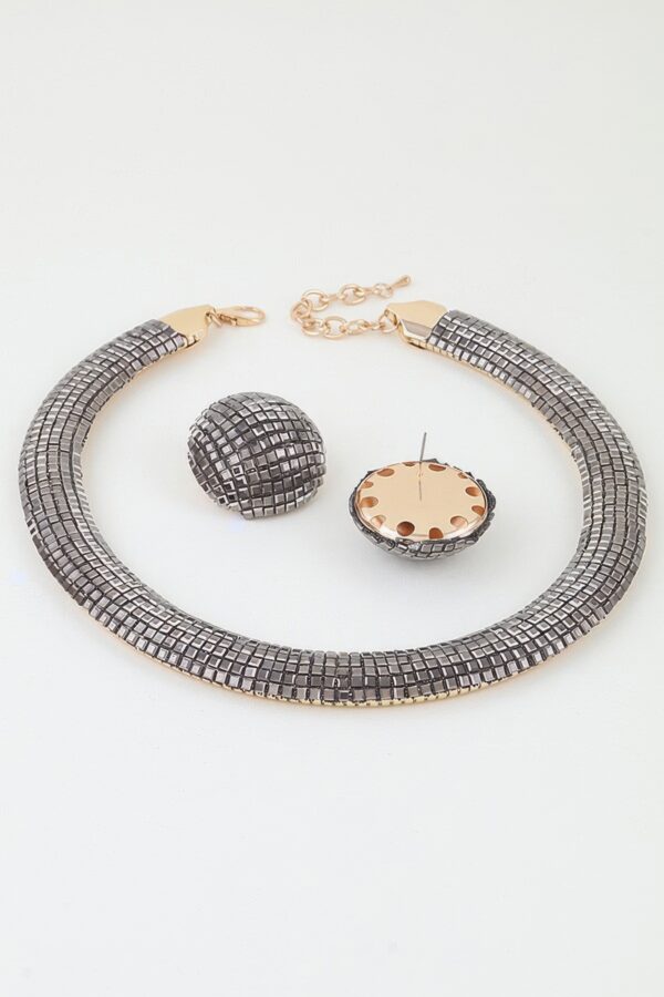 Multi-Row Disco Chain Choker Set - Gunmetal & Gold