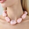 Marbled Stone Beaded Statement Necklace - Cream & Gold