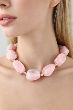 Marbled Stone Beaded Statement Necklace - Cream & Gold