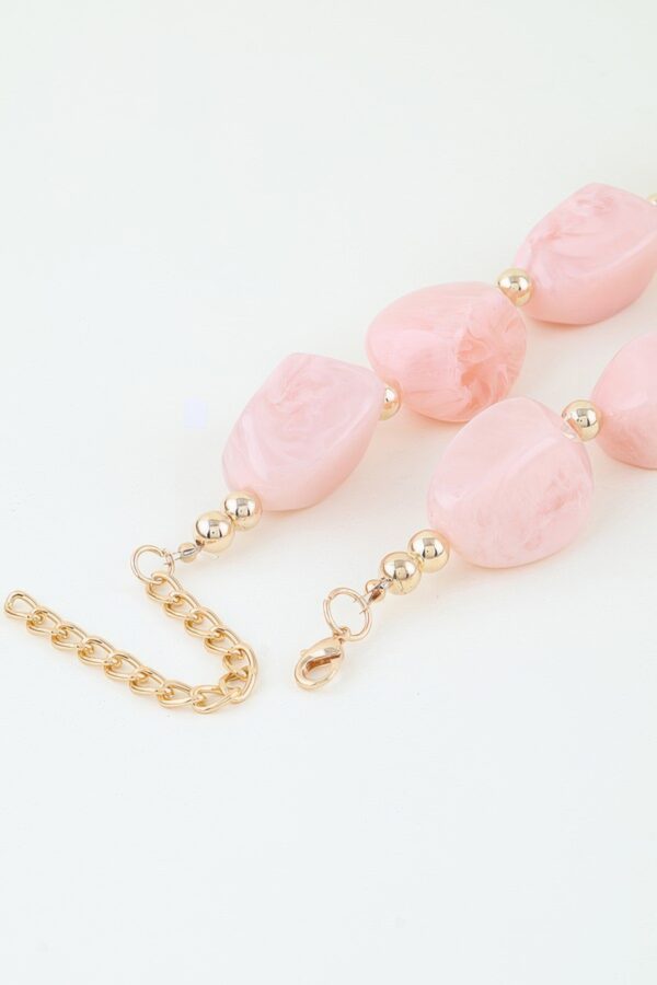 Marbled Stone Beaded Statement Necklace - Cream & Gold