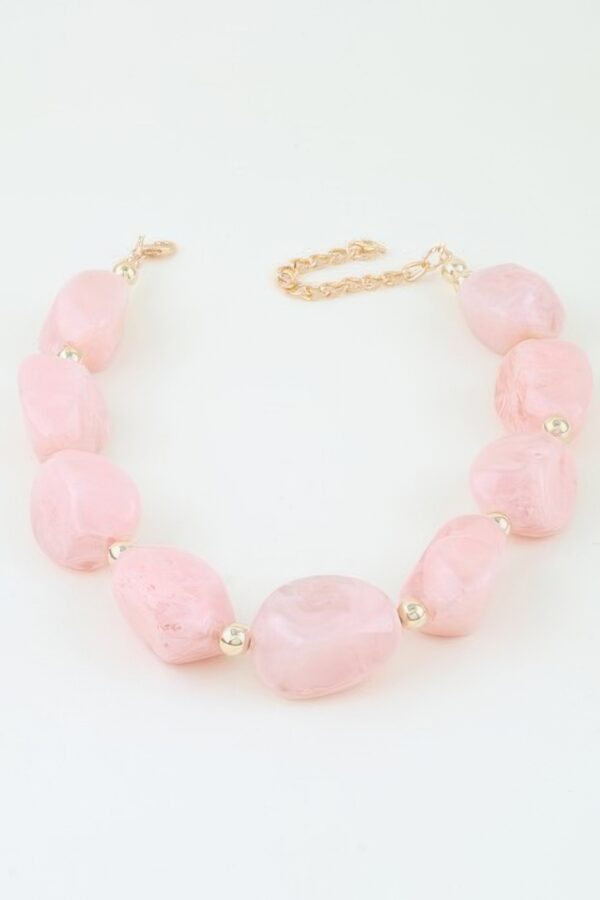 Marbled Stone Beaded Statement Necklace - Cream & Gold