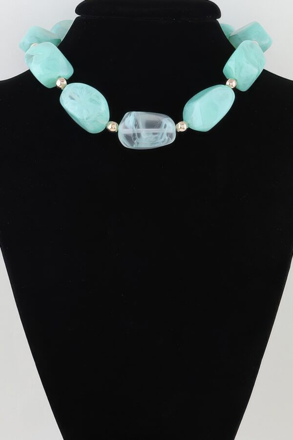 Marbled Stone Beaded Statement Necklace - Cream & Gold