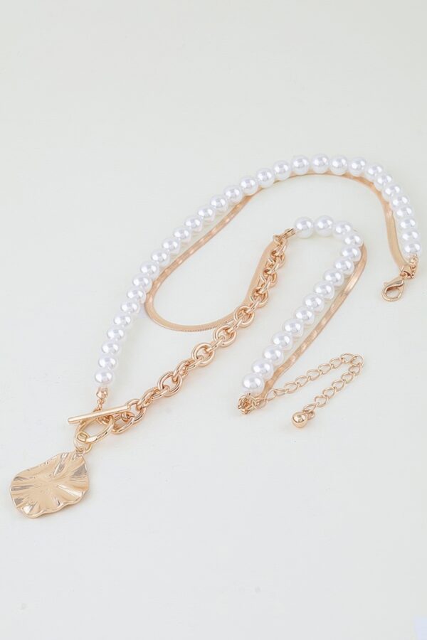 Three-Strand Hammered Toggle Necklace with Pearls