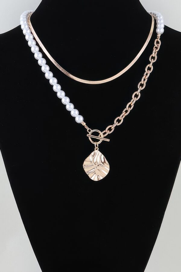 Three-Strand Hammered Toggle Necklace with Pearls