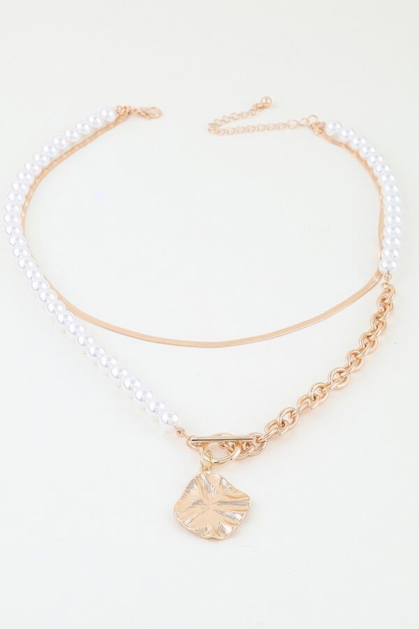 Three-Strand Hammered Toggle Necklace with Pearls