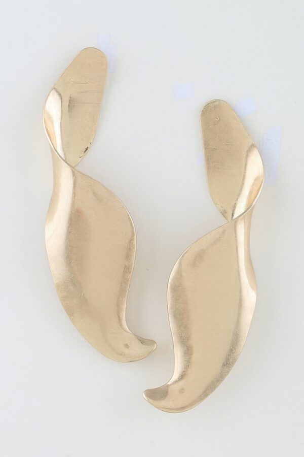 Hammered Matte Gold Elongated Swirl Drop Earrings