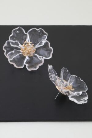 Clear Blossom Flower Earrings with Gold Stamen