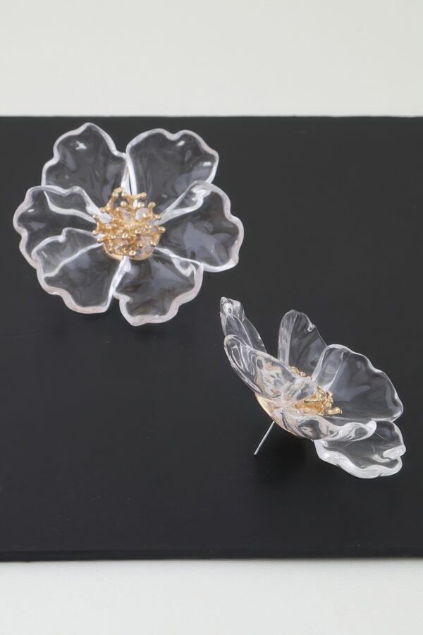 Clear Blossom Flower Earrings with Gold Stamen
