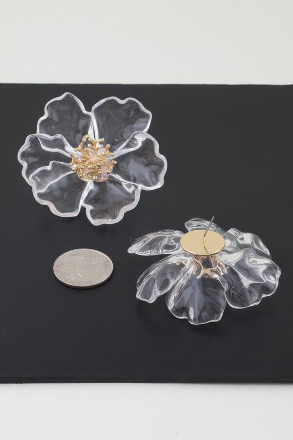 Clear Blossom Flower Earrings with Gold Stamen