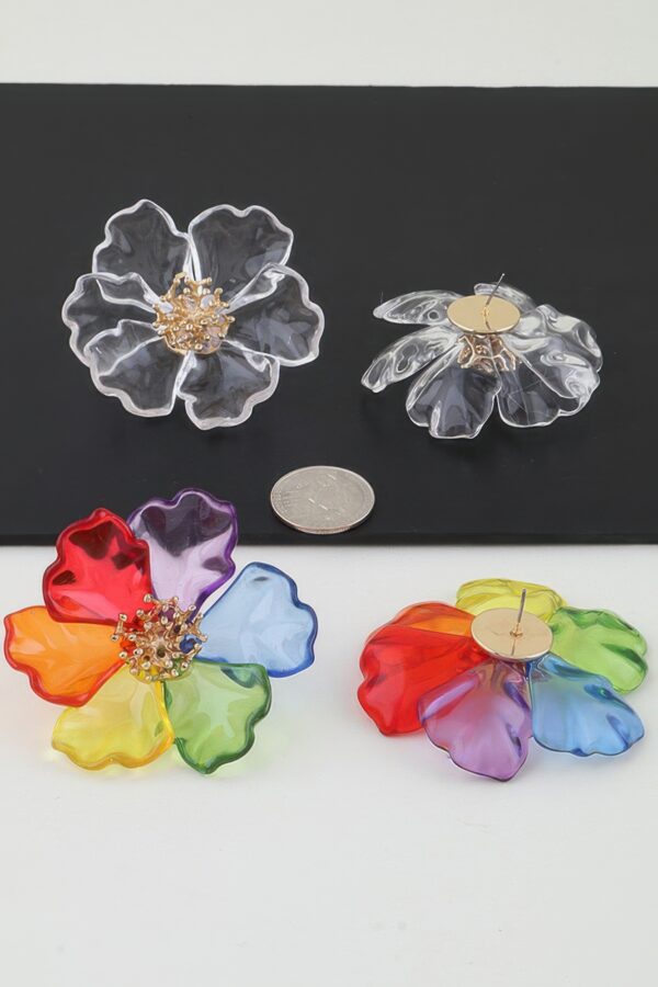 Clear Blossom Flower Earrings with Gold Stamen