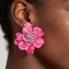 Marble Blossom Flower Earrings - Pink Marble & Gold
