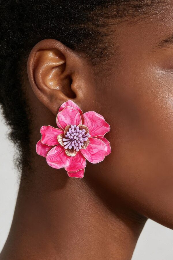 Marble Blossom Flower Earrings - Pink Marble & Gold