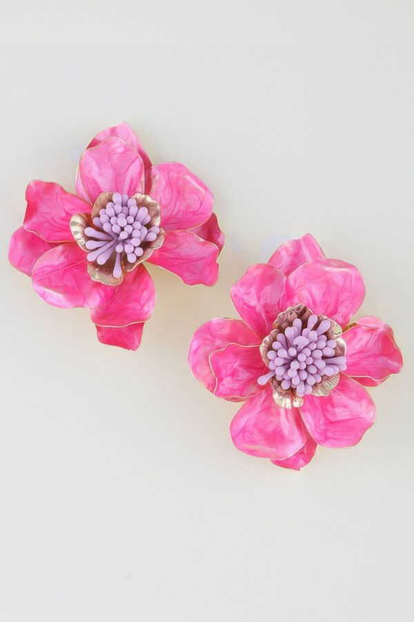 Marble Blossom Flower Earrings - Pink Marble & Gold