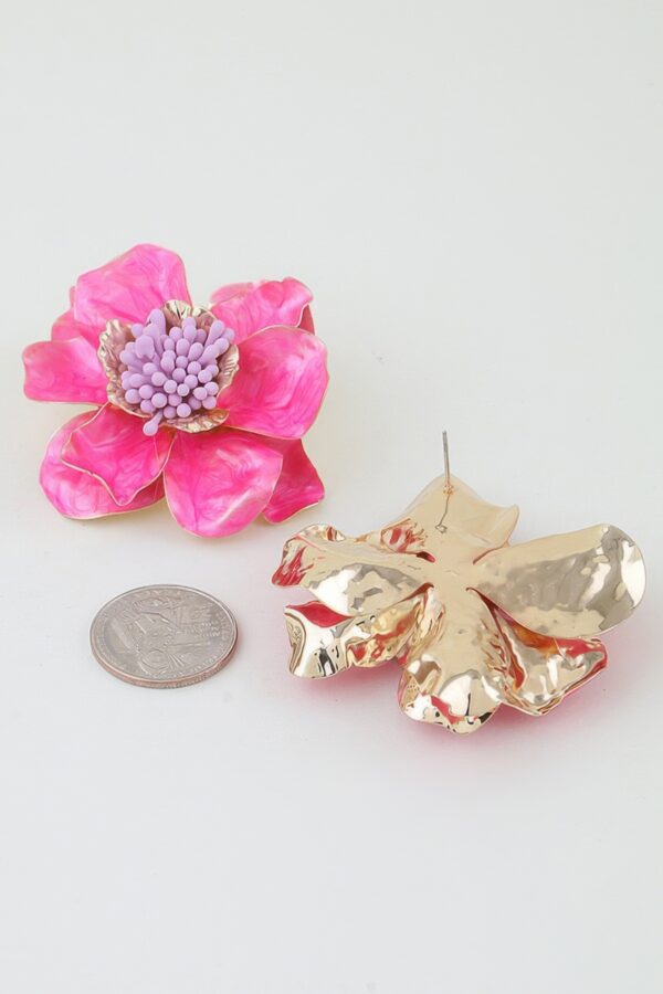 Marble Blossom Flower Earrings - Pink Marble & Gold