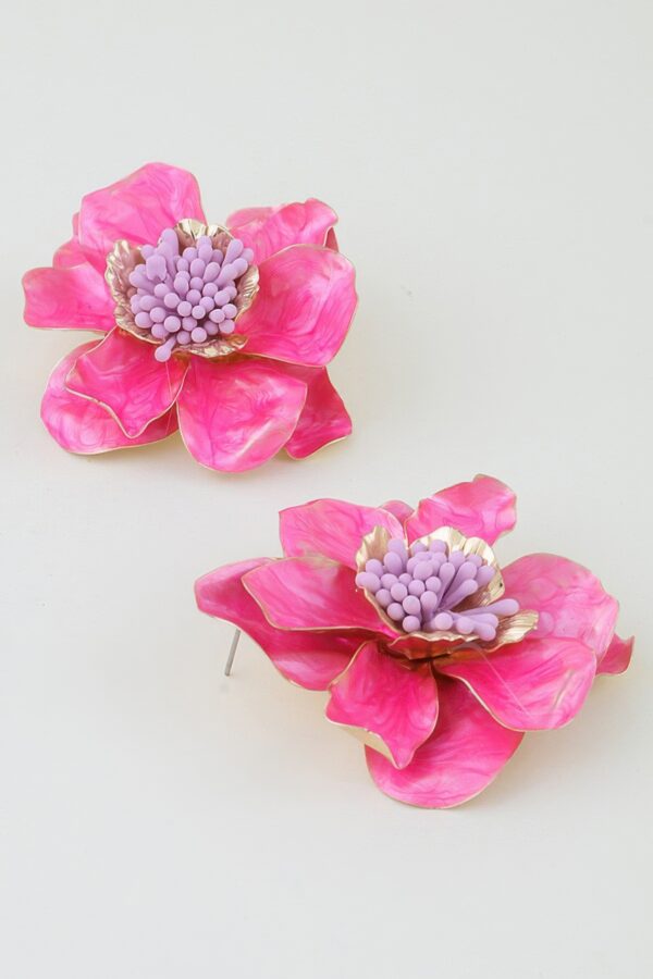 Marble Blossom Flower Earrings - Pink Marble & Gold